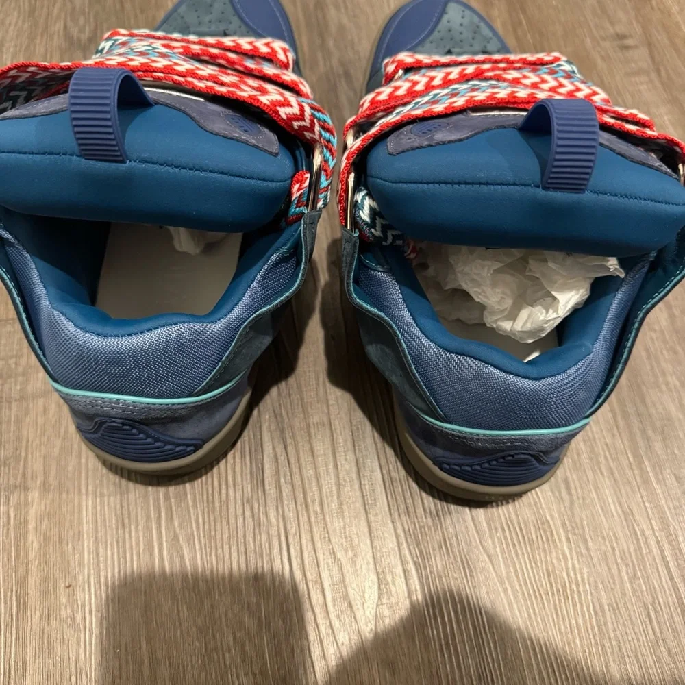 Lanvin Curb Blue Suede Leather Low Top Sneakers